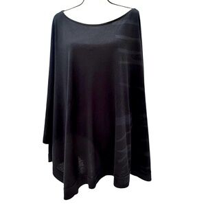 KOAN BLACK COTTON/MODAL PONCHO WITH FADED GRAY STRIPES
